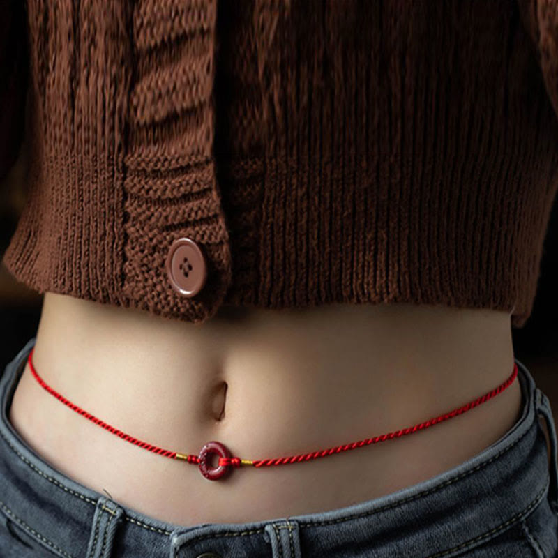 Fortune Jewel Natural Cinnabar Peace Buckle Blessing Red String Belly Chain