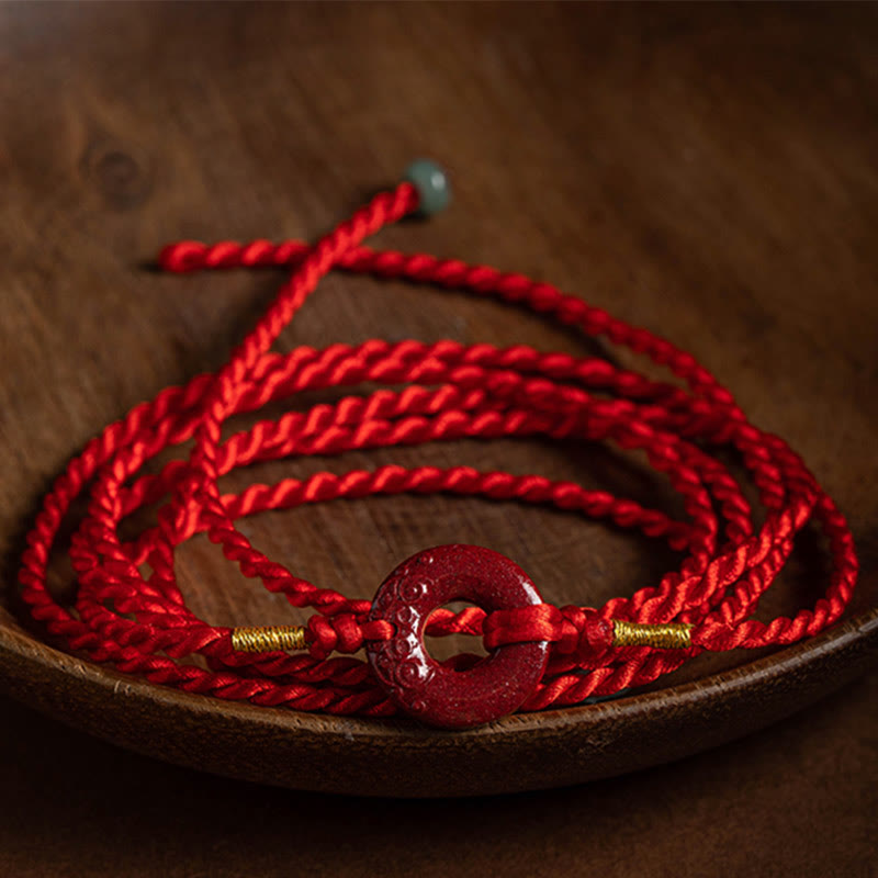 Fortune Jewel Natural Cinnabar Peace Buckle Blessing Red String Belly Chain