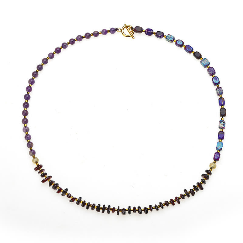 Fortune Jewel Amethyst Garnet Emperor Stone Communication Triple Wrap Bracelet