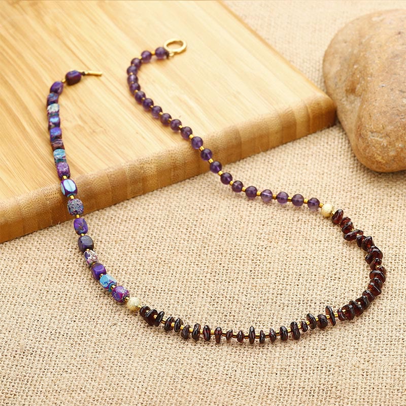 Fortune Jewel Amethyst Garnet Emperor Stone Communication Triple Wrap Bracelet