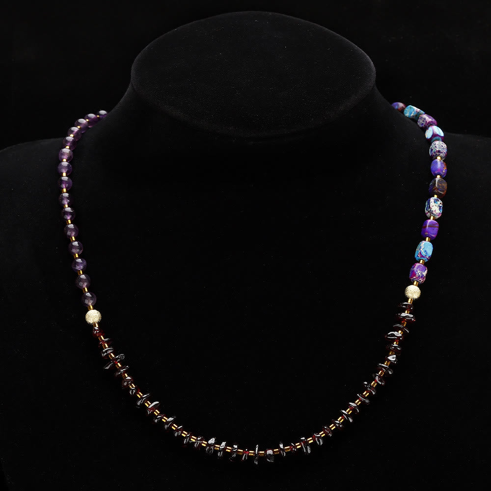 Fortune Jewel Amethyst Garnet Emperor Stone Communication Triple Wrap Bracelet