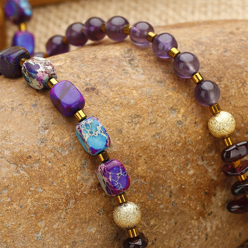 Fortune Jewel Amethyst Garnet Emperor Stone Communication Triple Wrap Bracelet