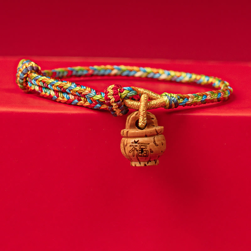 Fortune Jewel Peach Wood Fu Character Safe And Well Wealth Bracelet