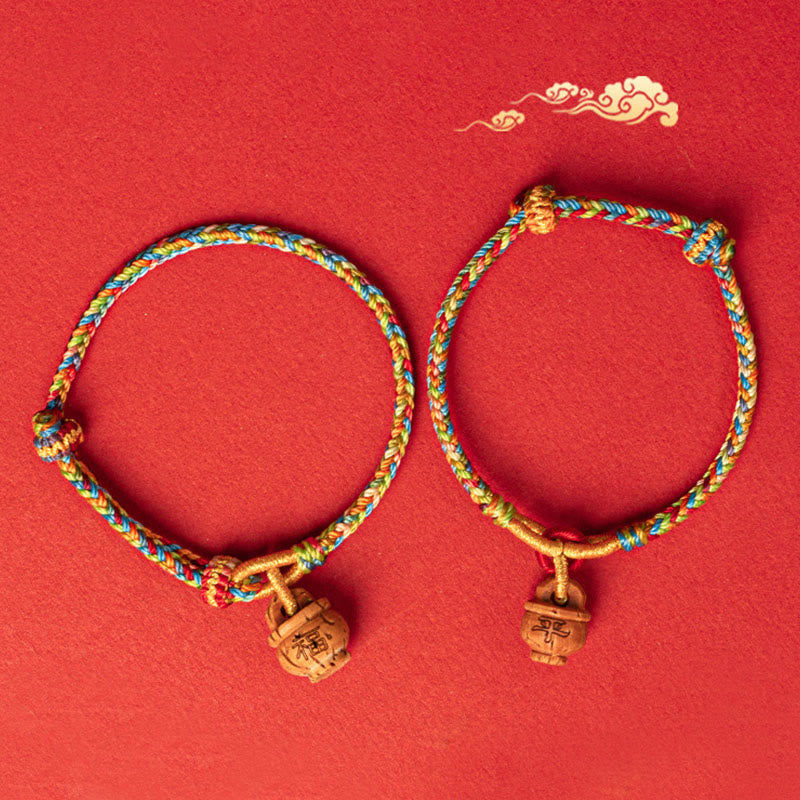 Fortune Jewel Peach Wood Fu Character Safe And Well Wealth Bracelet