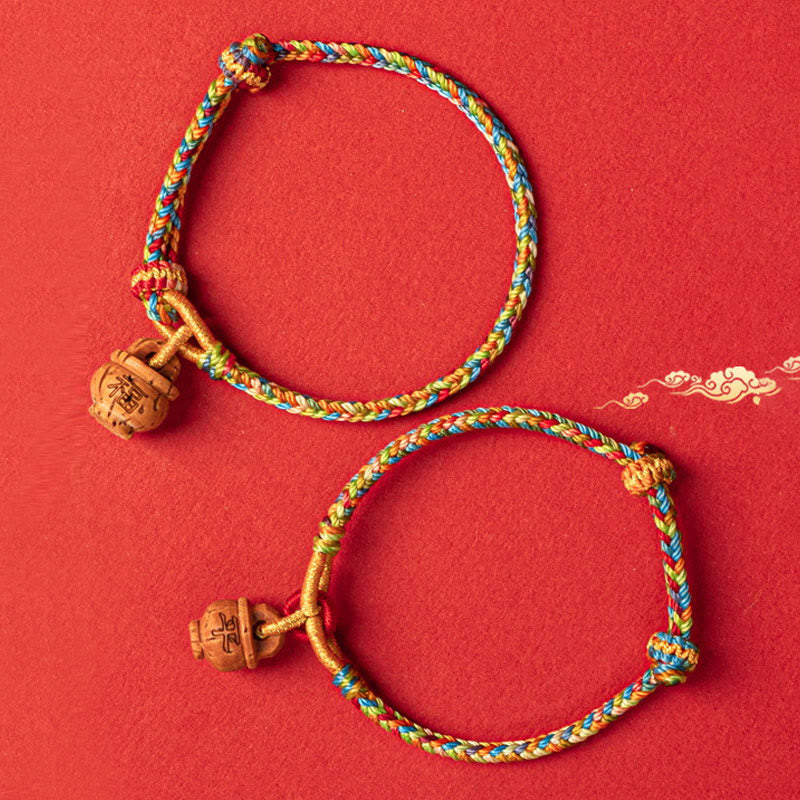 Fortune Jewel Peach Wood Fu Character Safe And Well Wealth Bracelet