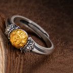 Fortune Jewel 925 Sterling Silver Plated Gold Bodhisattva Tara Protection Adjustable Ring