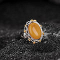 Fortune Jewel 990 Sterling Silver Plated Gold Amber Focus Adjustable Ring