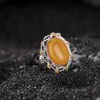 Fortune Jewel 990 Sterling Silver Plated Gold Amber Focus Adjustable Ring