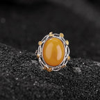 Fortune Jewel 990 Sterling Silver Plated Gold Amber Focus Adjustable Ring