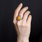 Fortune Jewel 990 Sterling Silver Plated Gold Amber Focus Adjustable Ring