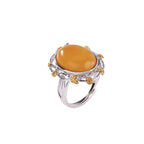 Fortune Jewel 990 Sterling Silver Plated Gold Amber Focus Adjustable Ring