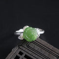 Fortune Jewel 925 Sterling Silver Jade Green Rose Luck Adjustable Ring