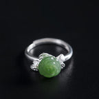 Fortune Jewel 925 Sterling Silver Jade Green Rose Luck Adjustable Ring