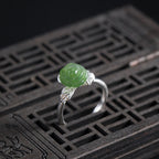 Fortune Jewel 925 Sterling Silver Jade Green Rose Luck Adjustable Ring