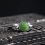 Fortune Jewel 925 Sterling Silver Jade Green Rose Luck Adjustable Ring