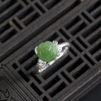 Fortune Jewel 925 Sterling Silver Jade Green Rose Luck Adjustable Ring