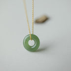 Fortune Jewel 925 Sterling Silver Plated Gold Hetian Jade Peace Buckle Necklace Pendant