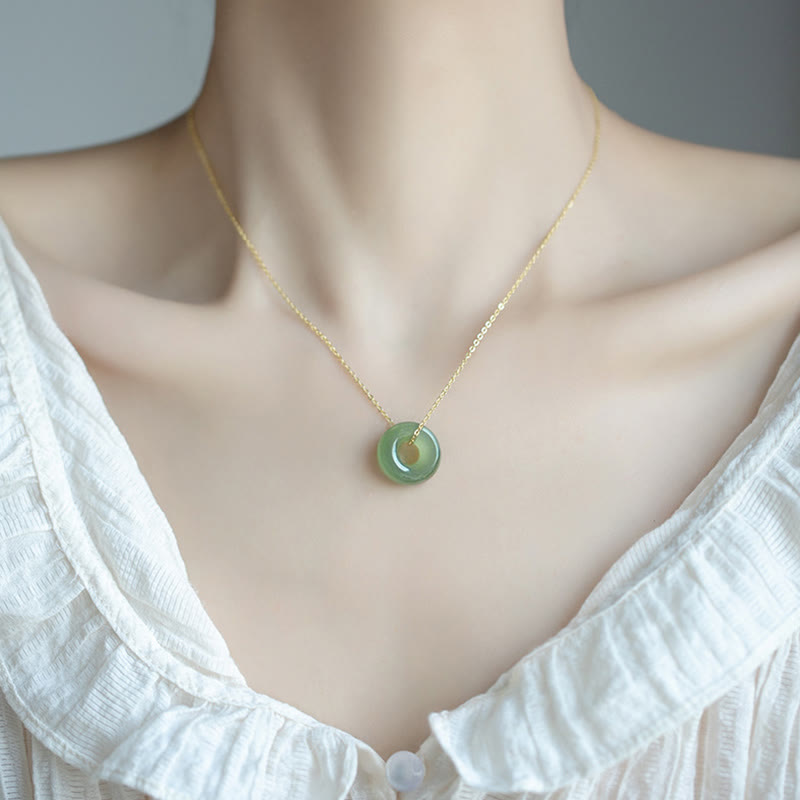 Fortune Jewel 925 Sterling Silver Plated Gold Hetian Jade Peace Buckle Necklace Pendant