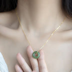 Fortune Jewel 925 Sterling Silver Plated Gold Hetian Jade Peace Buckle Necklace Pendant