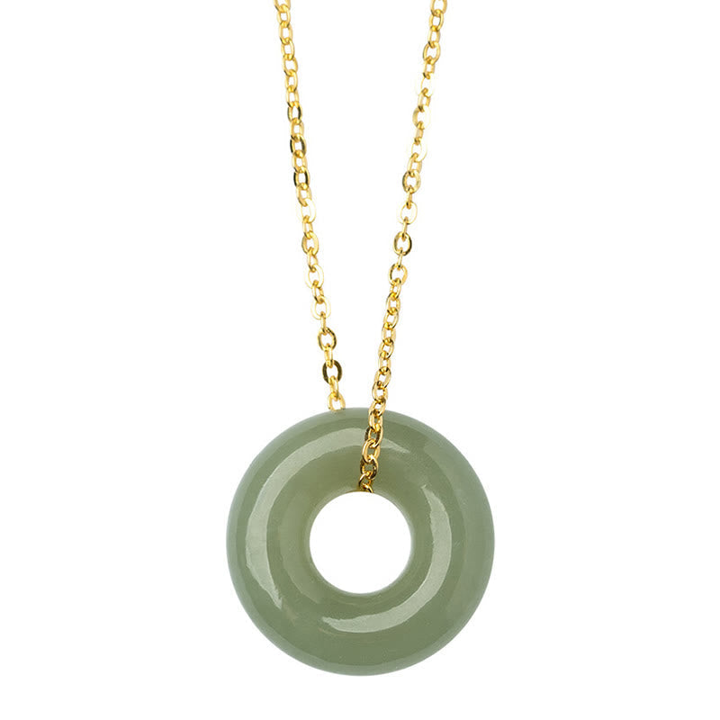 Fortune Jewel 925 Sterling Silver Plated Gold Hetian Jade Peace Buckle Necklace Pendant
