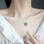 Fortune Jewel 925 Sterling Silver Plated Gold Hetian Jade Peace Buckle Necklace Pendant