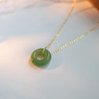 Fortune Jewel 925 Sterling Silver Plated Gold Hetian Jade Peace Buckle Necklace Pendant