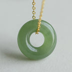 Fortune Jewel 925 Sterling Silver Plated Gold Hetian Jade Peace Buckle Necklace Pendant