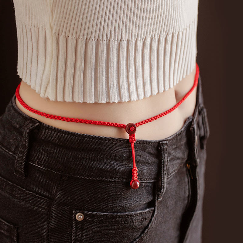 Fortune Jewel Natural Cinnabar Calm Blessing Red String Belly Chain