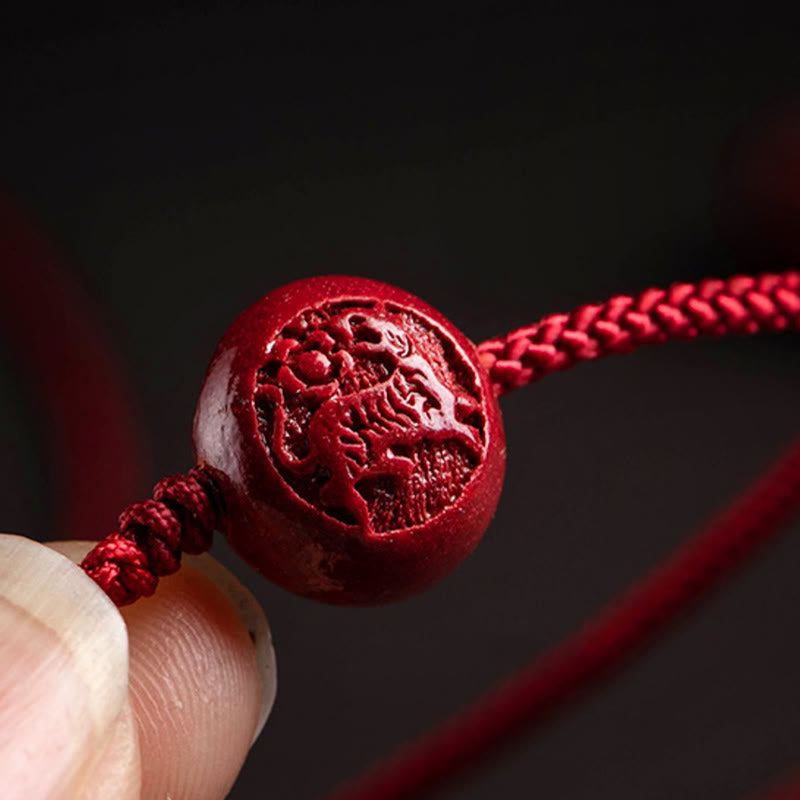 Fortune Jewel Natural Cinnabar Chinese Zodiac Gourd Calm Blessing Red String Belly Chain