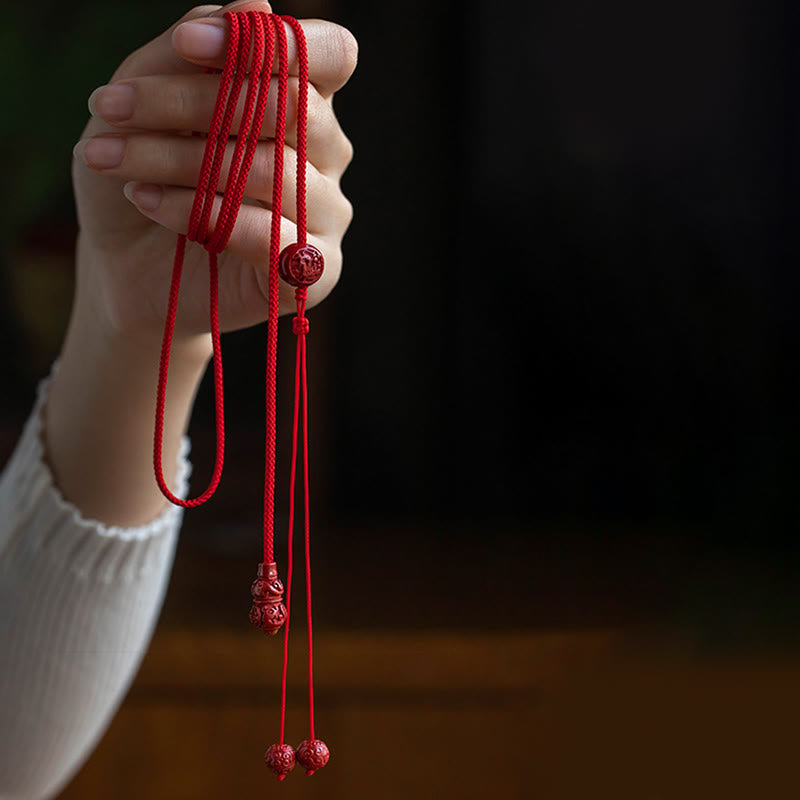 Fortune Jewel Natural Cinnabar Chinese Zodiac Gourd Calm Blessing Red String Belly Chain
