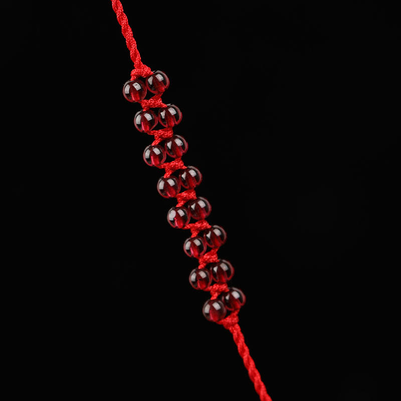 Fortune Jewel Chinese Zodiac Natural Garnet Peace Buckle Blessing Red String Belly Chain
