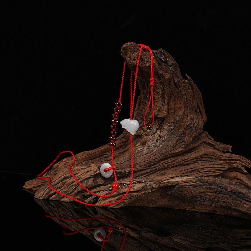 Fortune Jewel Chinese Zodiac Natural Garnet Peace Buckle Blessing Red String Belly Chain