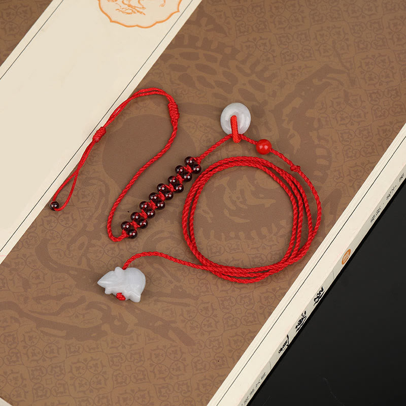 Fortune Jewel Chinese Zodiac Natural Garnet Peace Buckle Blessing Red String Belly Chain