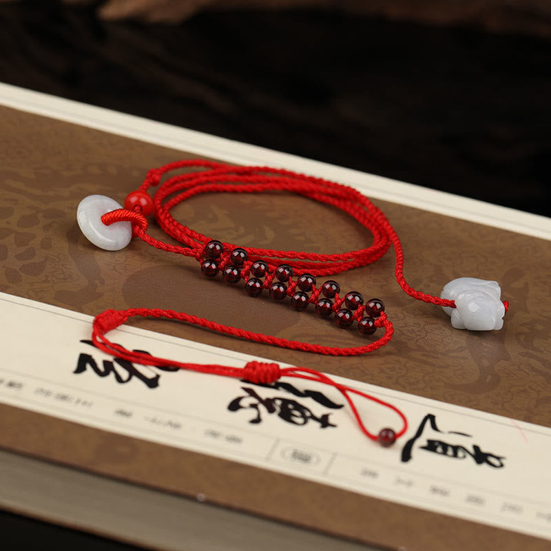 Fortune Jewel Chinese Zodiac Natural Garnet Peace Buckle Blessing Red String Belly Chain