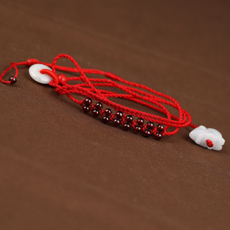 Fortune Jewel Chinese Zodiac Natural Garnet Peace Buckle Blessing Red String Belly Chain