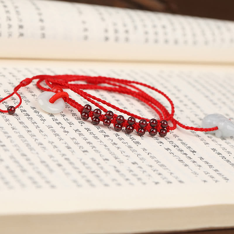 Fortune Jewel Chinese Zodiac Natural Garnet Peace Buckle Blessing Red String Belly Chain