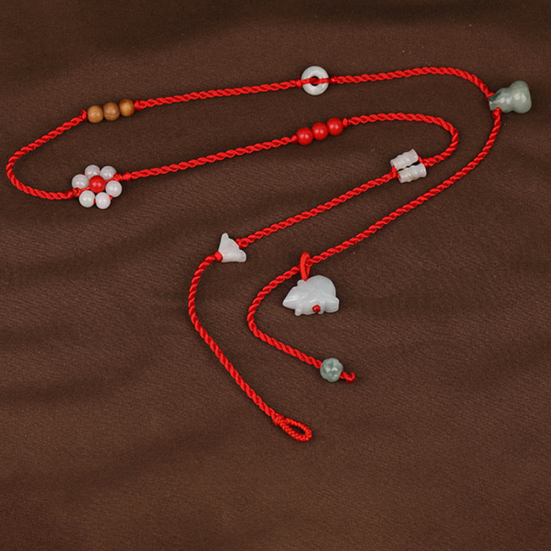 Fortune Jewel Chinese Zodiac Peach Wood Blessing Red String Belly Chain