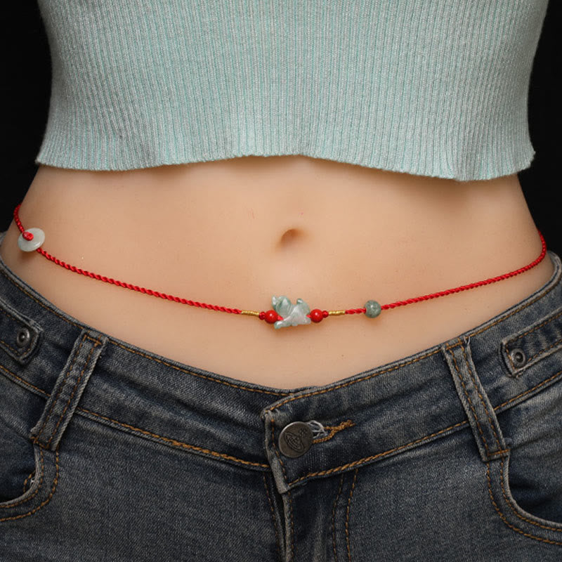 Fortune Jewel Jade Peace Buckle Blessing Red String Belly Chain