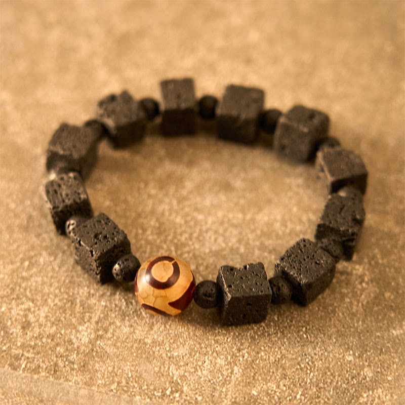 Fortune Jewel Lava Rock Dzi Bead Healing Bracelet
