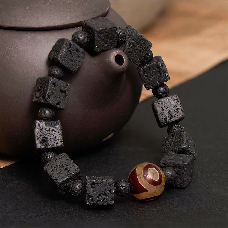 Fortune Jewel Lava Rock Dzi Bead Healing Bracelet