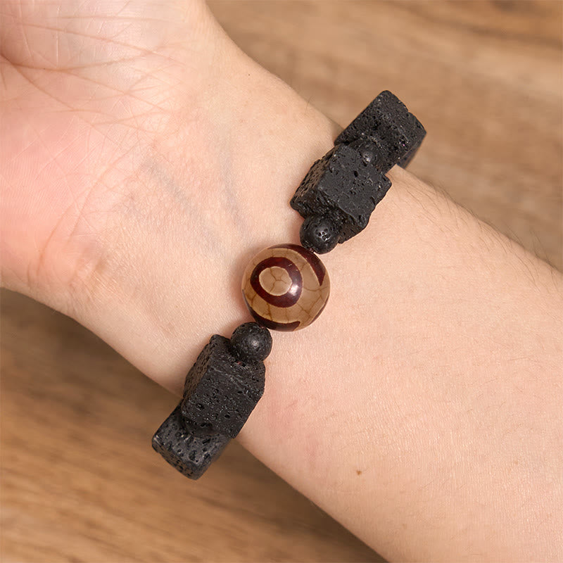 Fortune Jewel Lava Rock Dzi Bead Healing Bracelet