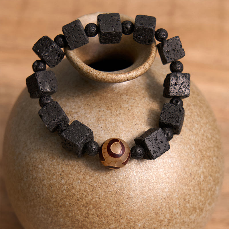 Fortune Jewel Lava Rock Dzi Bead Healing Bracelet