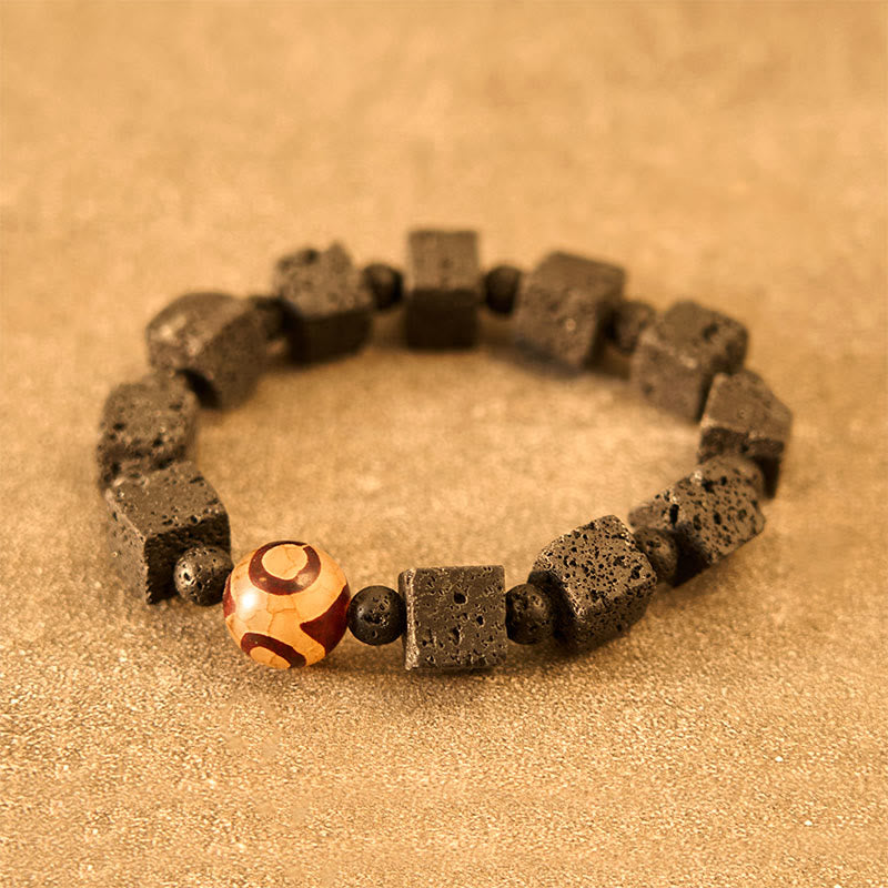Fortune Jewel Lava Rock Dzi Bead Healing Bracelet