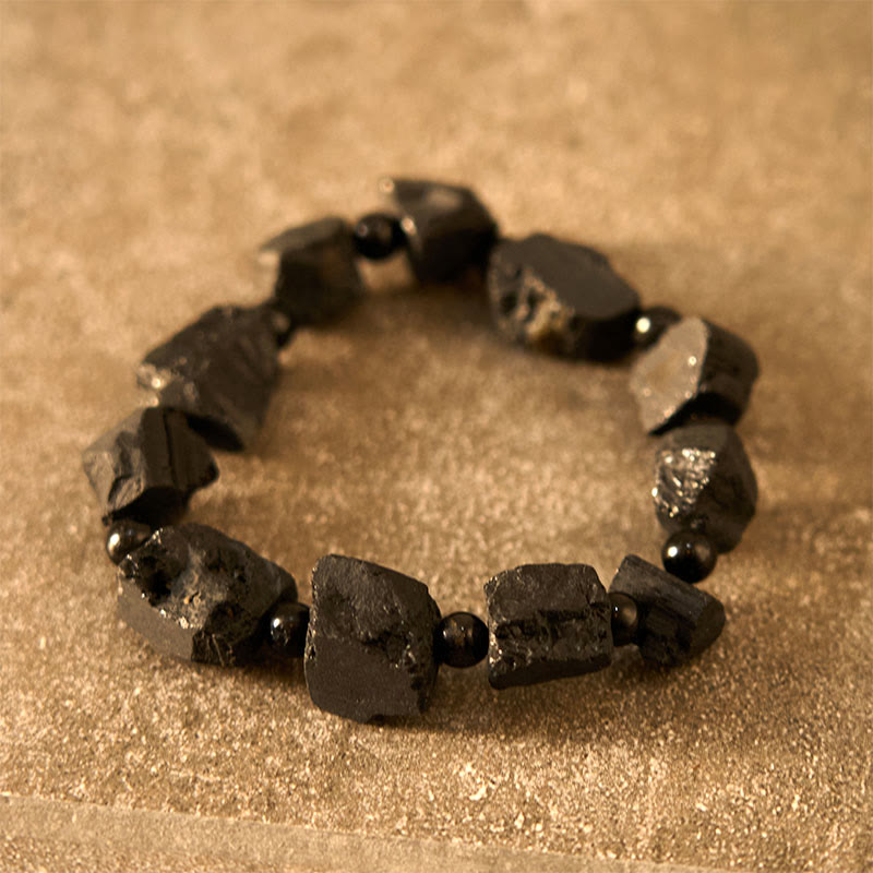 Fortune Jewel Black Tourmaline Irregular Stone Positive Bracelet