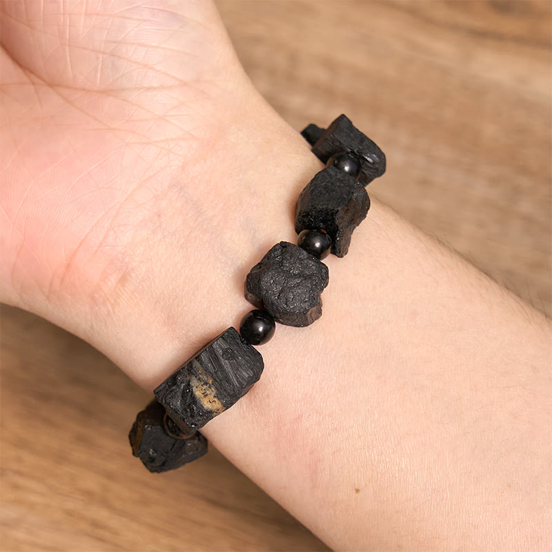 Fortune Jewel Black Tourmaline Irregular Stone Positive Bracelet
