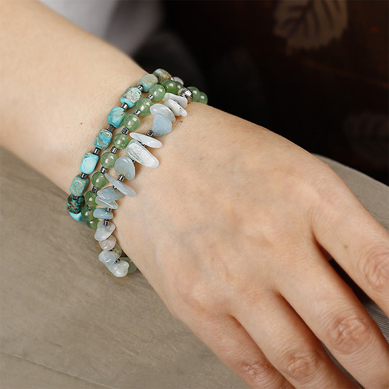 Fortune Jewel Green Emperor Stone Green Aventurine Happiness Triple Wrap Bracelet