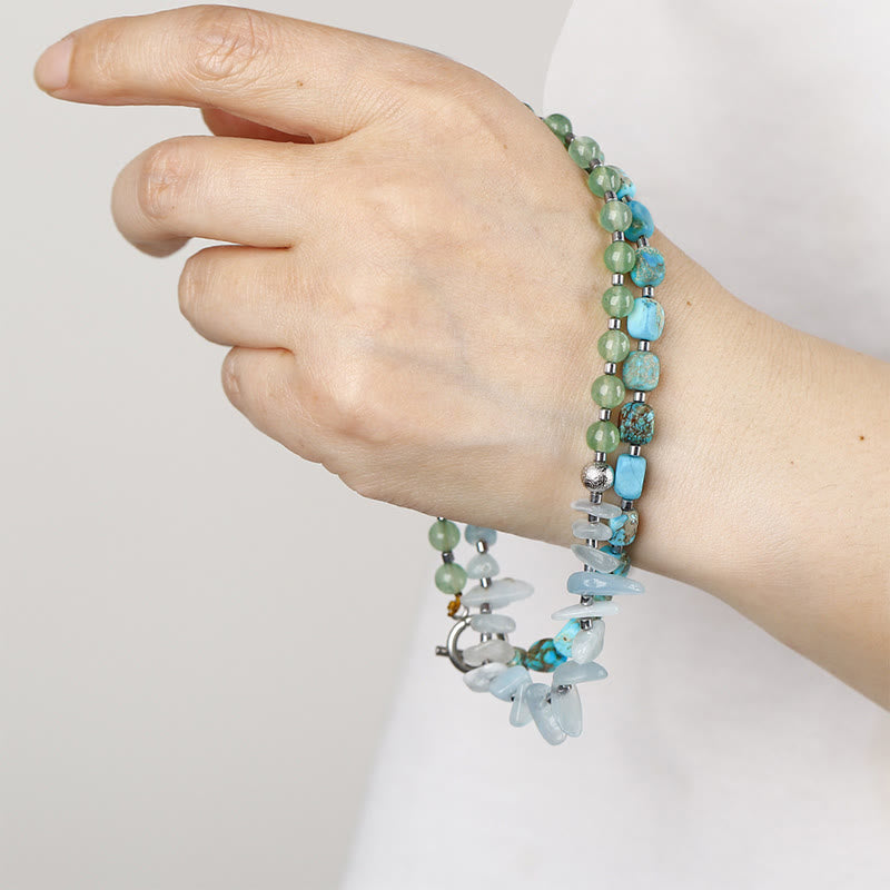 Fortune Jewel Green Emperor Stone Green Aventurine Happiness Triple Wrap Bracelet