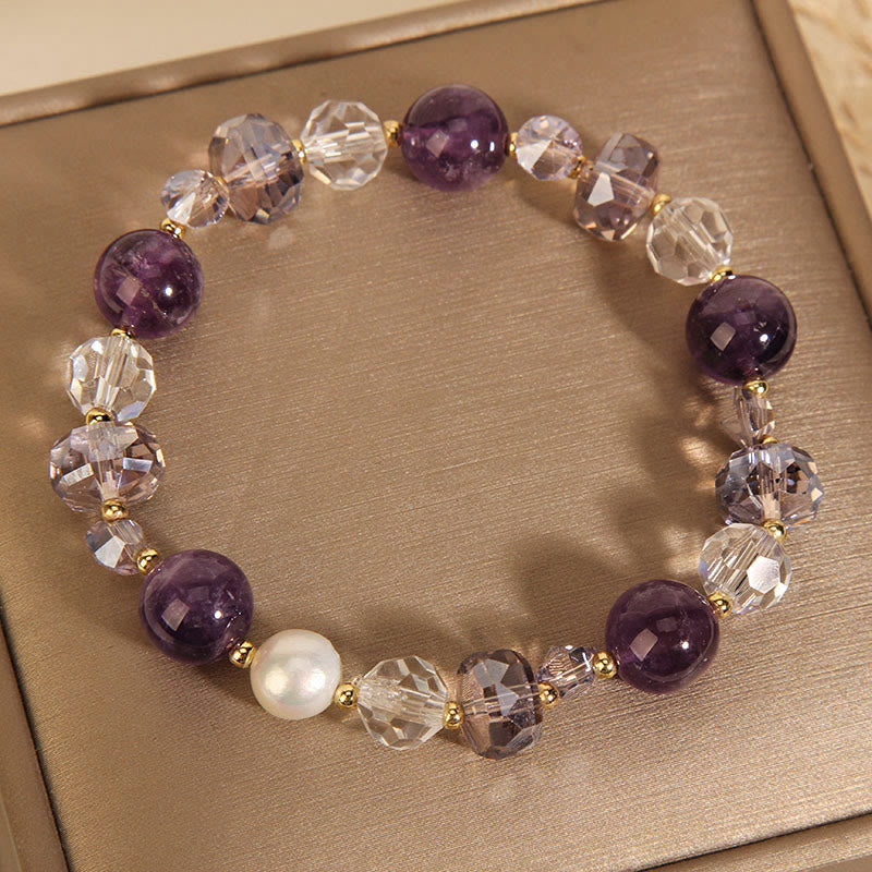 Fortune Jewel Amethyst White Crystal Pearl Communication Bracelet