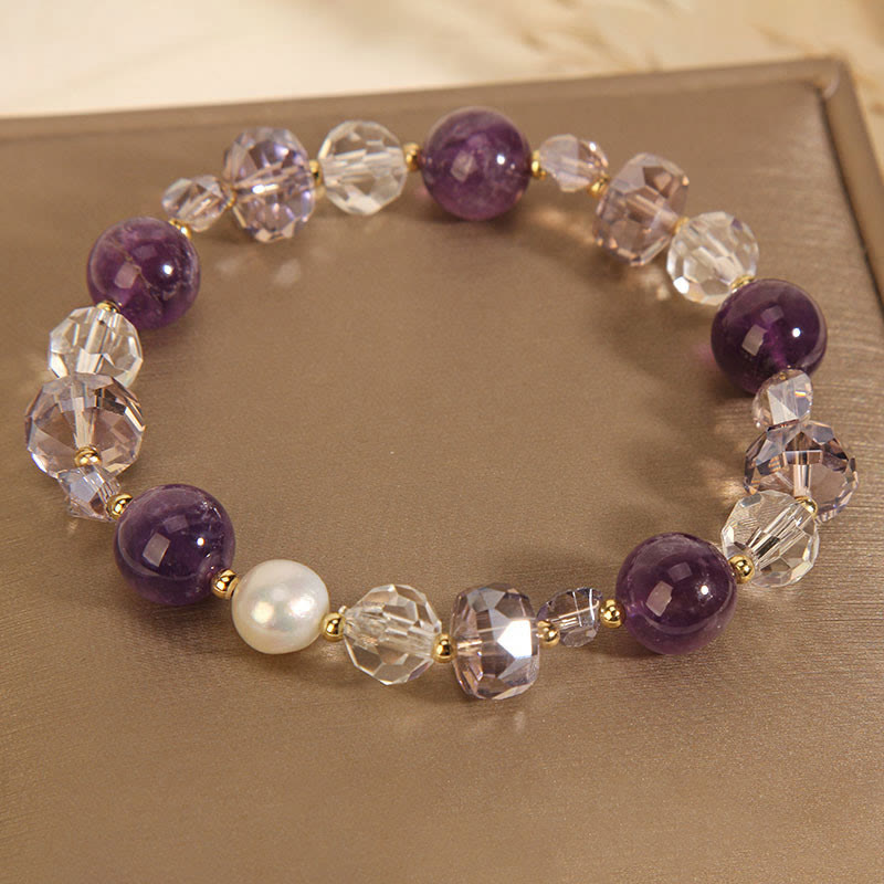 Fortune Jewel Amethyst White Crystal Pearl Communication Bracelet