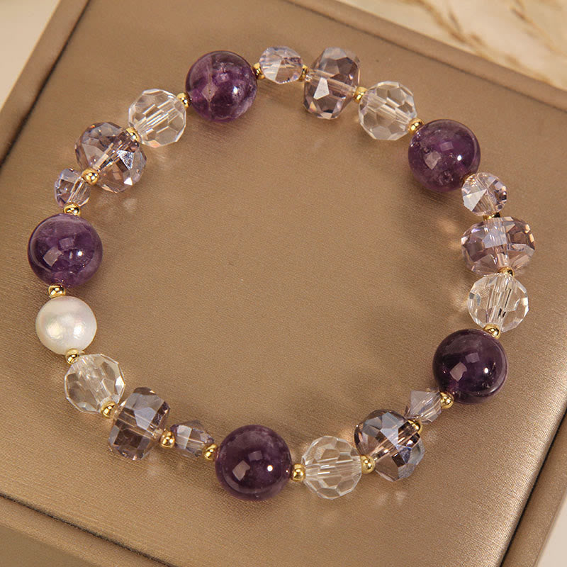Fortune Jewel Amethyst White Crystal Pearl Communication Bracelet